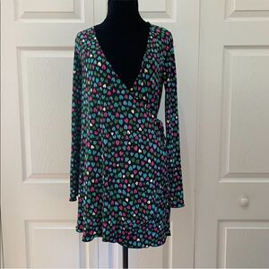 Helen Wang Hearts Wrap Front Dress Tunic Top Black